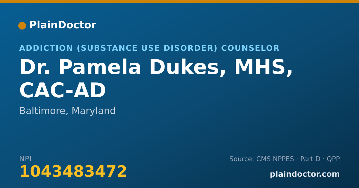 Shareable card for Pamela Dukes, MHS, CAC-AD - Addiction (Substance Use Disorder) Counselor, Baltimore, MD