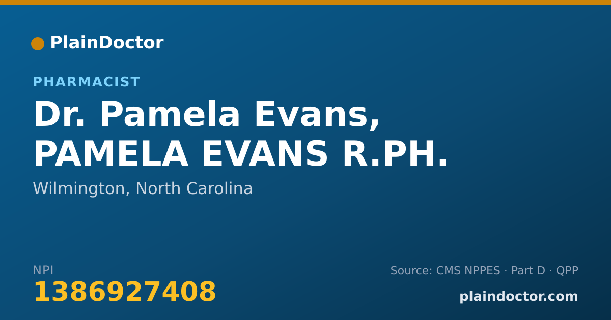 Shareable card for Pamela Evans, PAMELA EVANS R.PH. - Pharmacist, Wilmington, NC