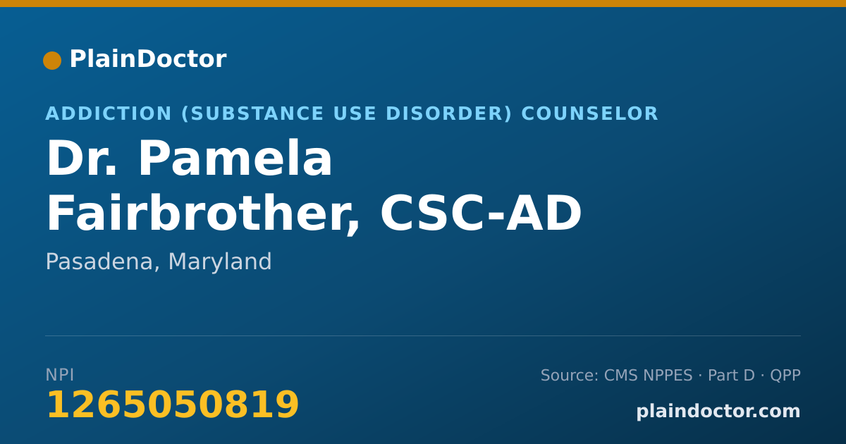 Shareable card for Pamela Fairbrother, CSC-AD - Addiction (Substance Use Disorder) Counselor, Pasadena, MD