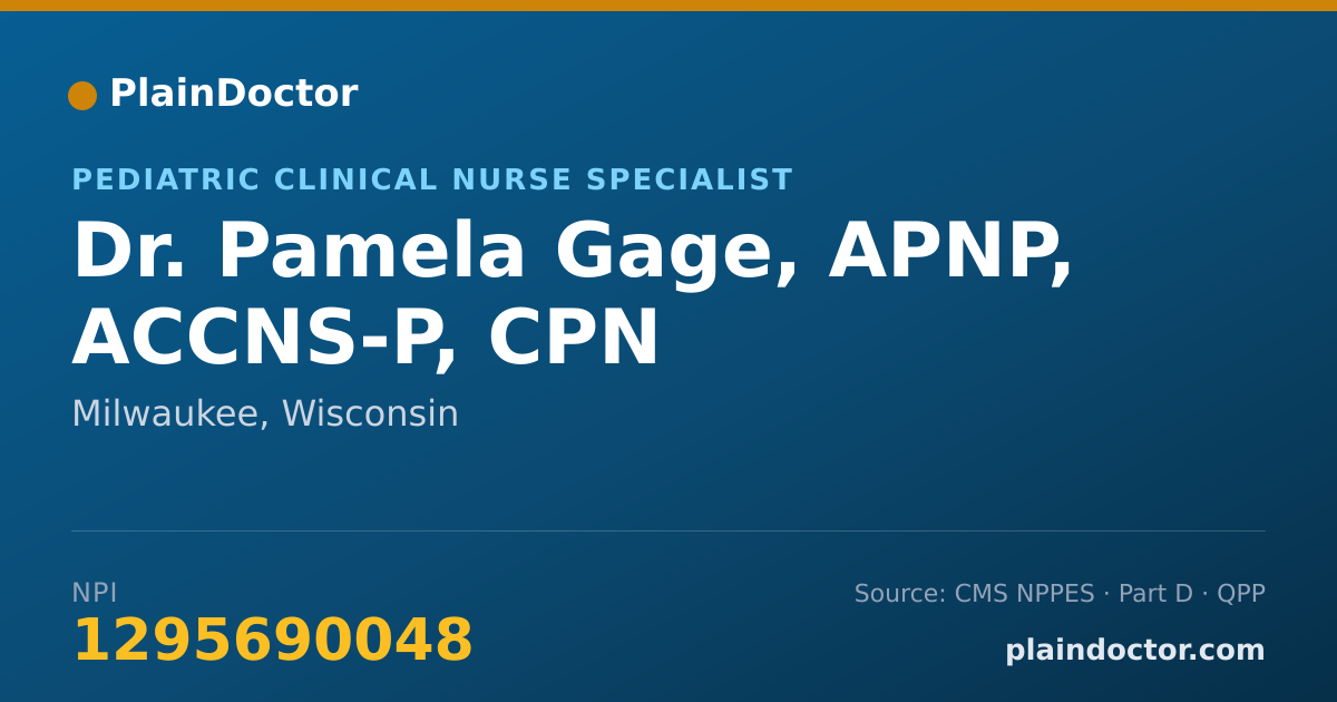 Shareable card for Pamela Gage, APNP, ACCNS-P, CPN - Pediatric Clinical Nurse Specialist, Milwaukee, WI