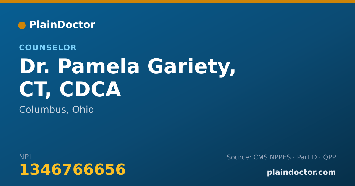Shareable card for Pamela Gariety, CT, CDCA - Counselor, Columbus, OH