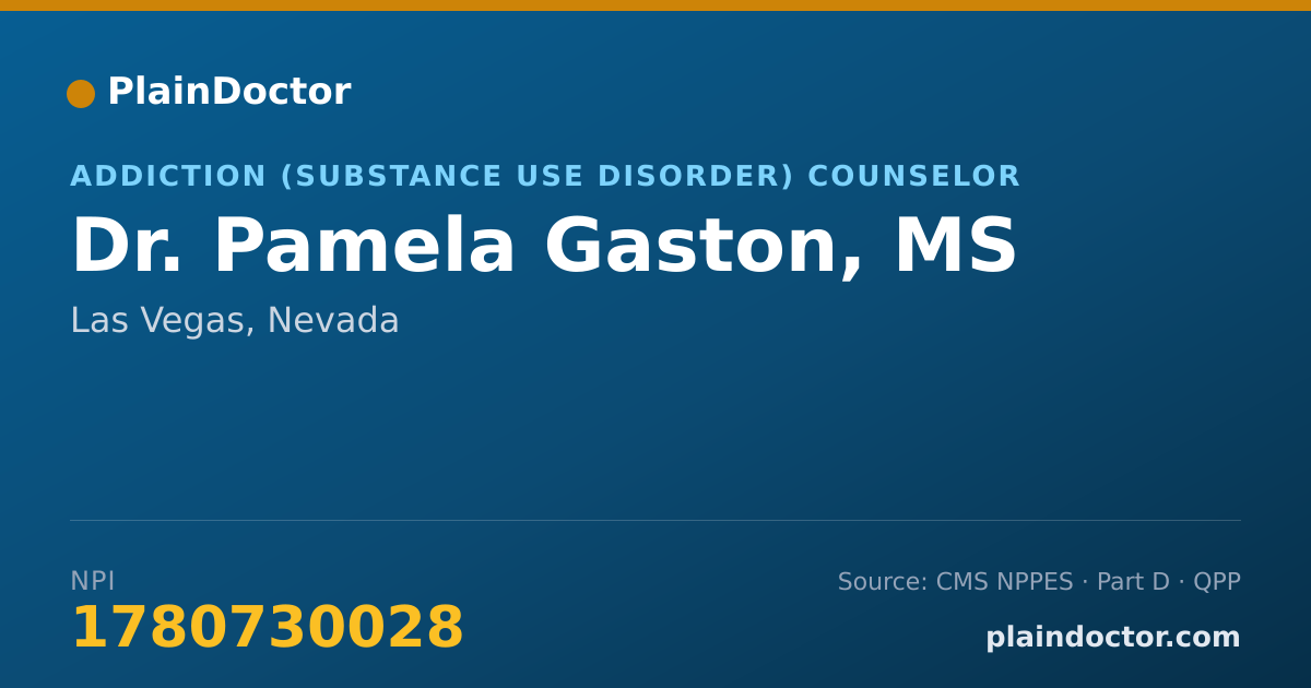 Shareable card for Pamela Gaston, MS - Addiction (Substance Use Disorder) Counselor, Las Vegas, NV
