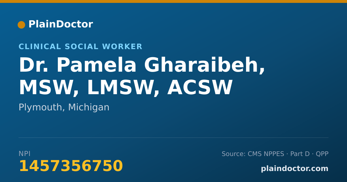 Shareable card for Pamela Gharaibeh, MSW, LMSW, ACSW - Clinical Social Worker, Plymouth, MI