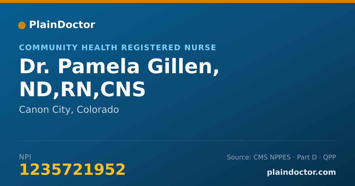 Shareable card for Pamela Gillen, ND,RN,CNS - Community Health Registered Nurse, Canon City, CO