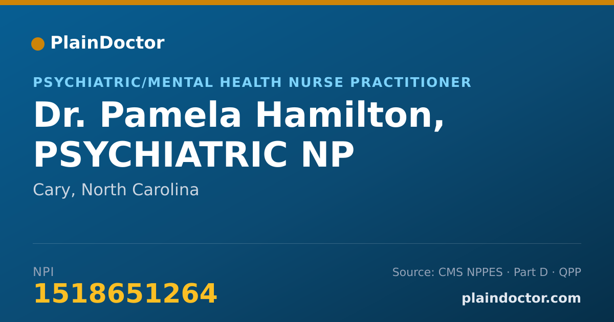 Shareable card for Pamela Hamilton, PSYCHIATRIC NP - Psychiatric/Mental Health Nurse Practitioner, Cary, NC