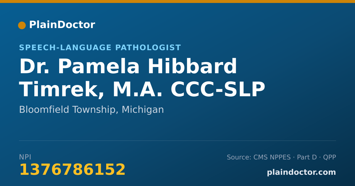Shareable card for Pamela Hibbard Timrek, M.A. CCC-SLP - Speech-Language Pathologist, Bloomfield Township, MI