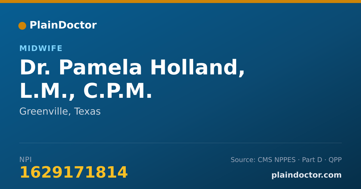 Shareable card for Pamela Holland, L.M., C.P.M. - Midwife, Greenville, TX