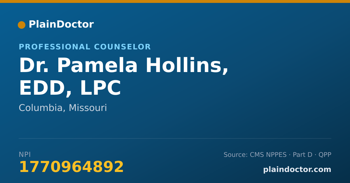 Shareable card for Pamela Hollins, EDD, LPC - Professional Counselor, Columbia, MO