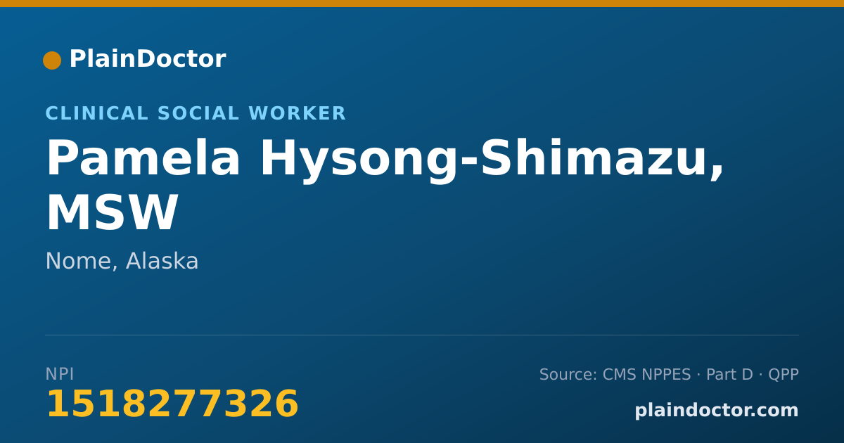 Shareable card for Pamela Hysong-Shimazu, MSW - Clinical Social Worker, Nome, AK