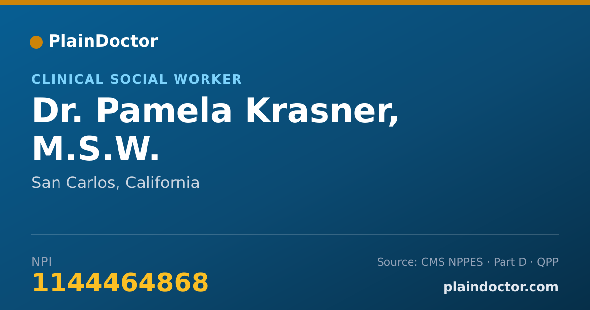 Shareable card for Pamela Krasner, M.S.W. - Clinical Social Worker, San Carlos, CA