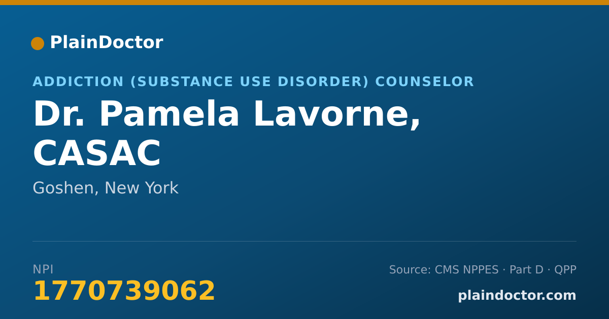 Shareable card for Pamela Lavorne, CASAC - Addiction (Substance Use Disorder) Counselor, Goshen, NY