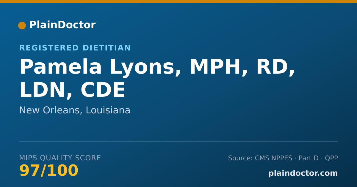 Shareable card for Pamela Lyons, MPH, RD, LDN, CDE - Registered Dietitian, New Orleans, LA