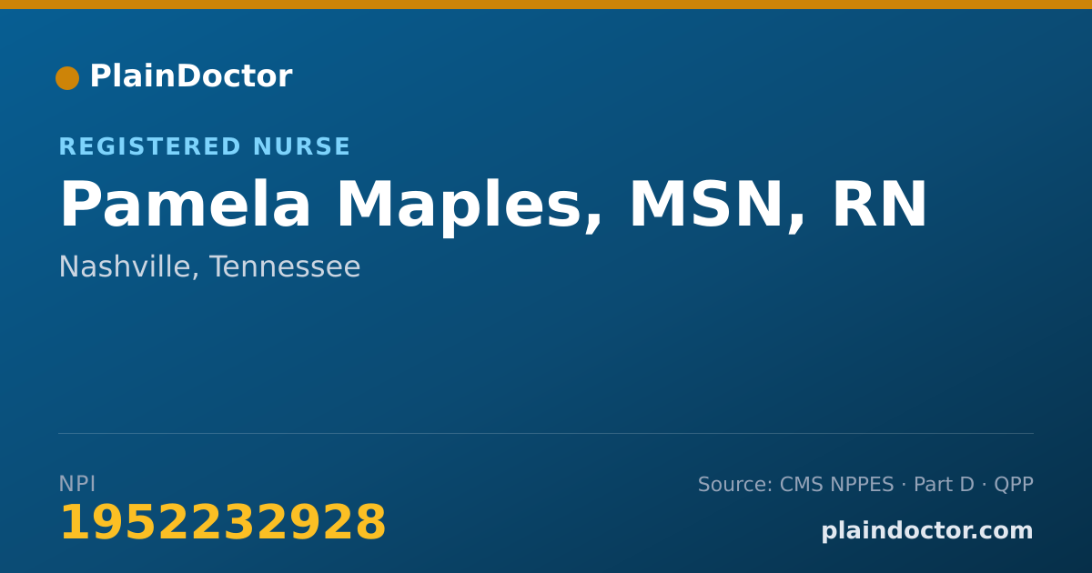 Shareable card for Pamela Maples, MSN, RN - Registered Nurse, Nashville, TN
