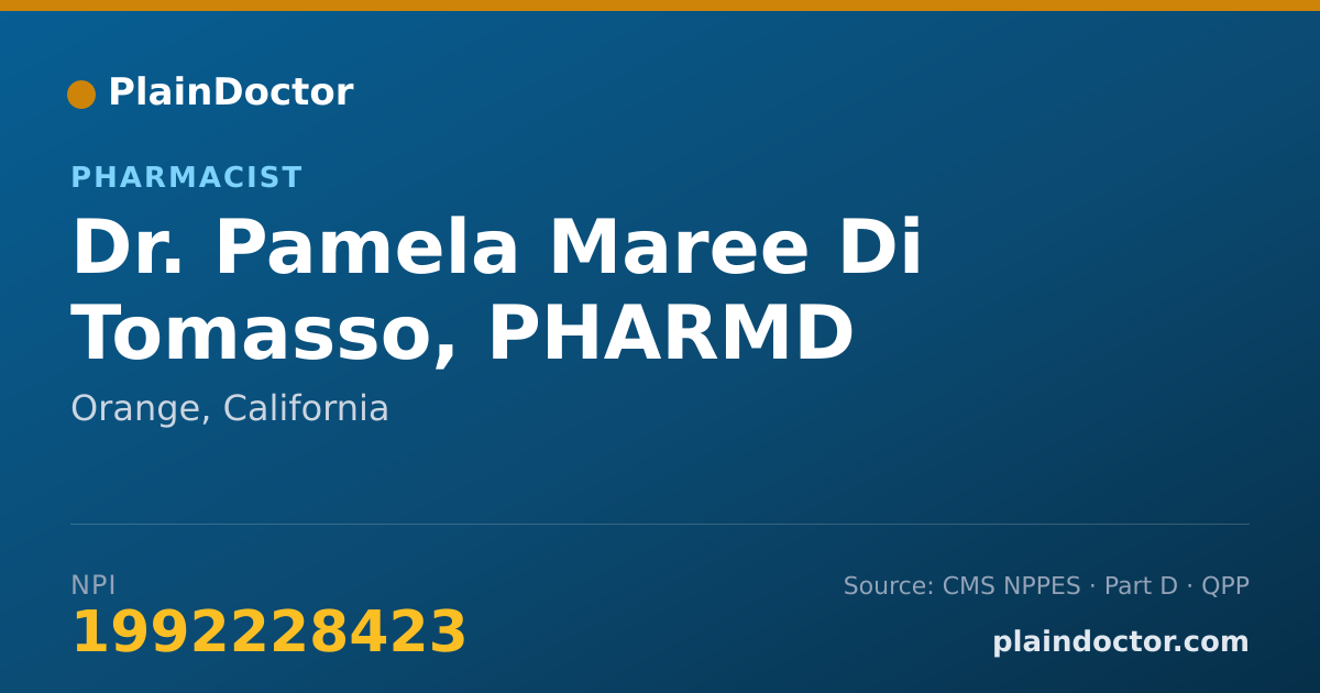 Shareable card for Pamela Maree Di Tomasso, PHARMD - Pharmacist, Orange, CA