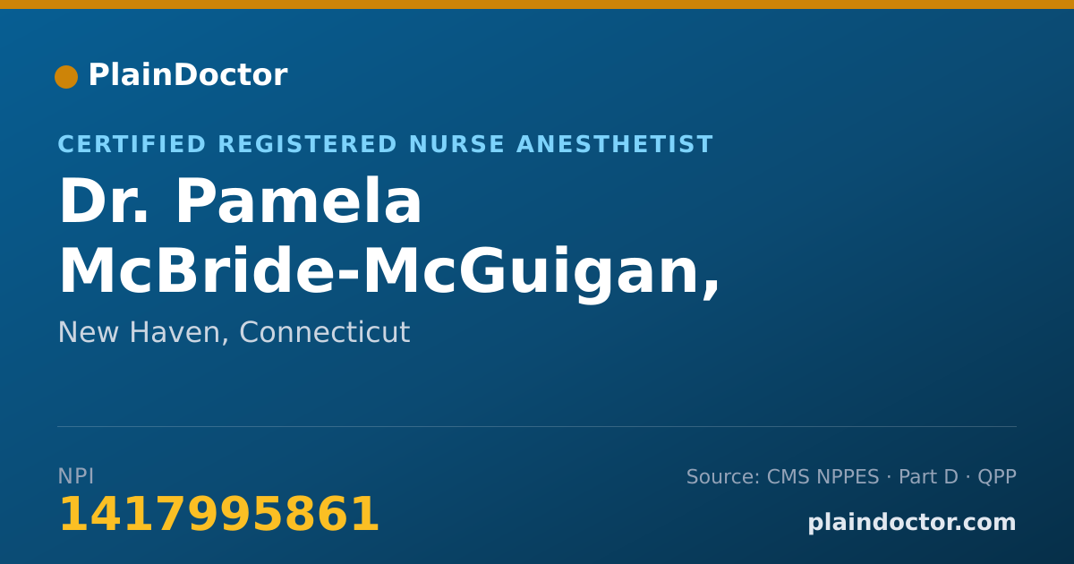 Shareable card for Pamela McBride-McGuigan, CRNA, APRN - Certified Registered Nurse Anesthetist, New Haven, CT