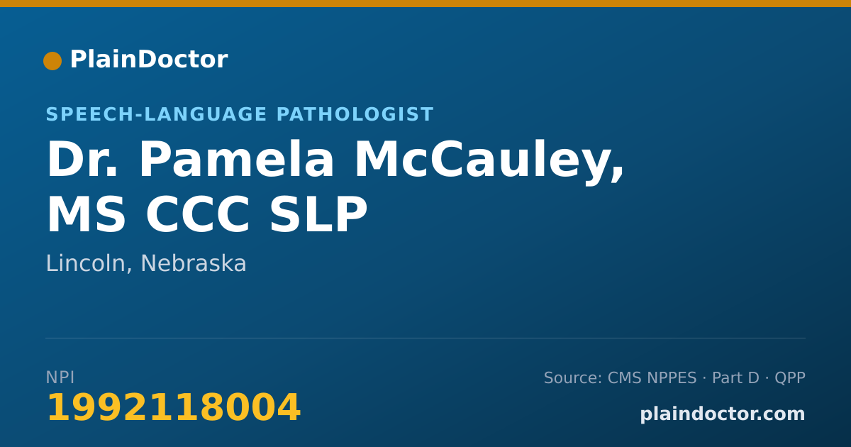 Shareable card for Pamela McCauley, MS CCC SLP - Speech-Language Pathologist, Lincoln, NE