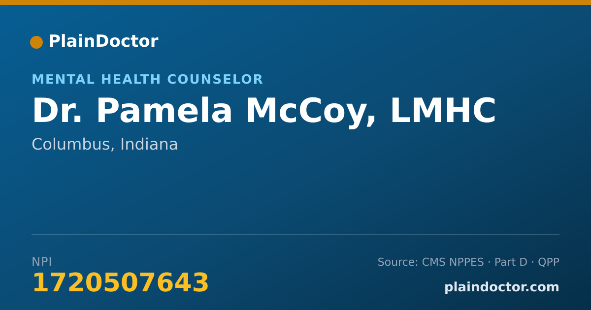 Shareable card for Pamela McCoy, LMHC - Mental Health Counselor, Columbus, IN