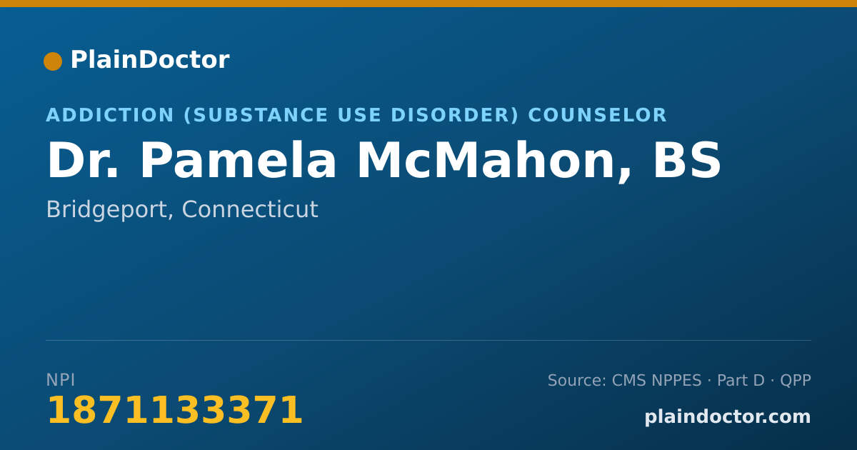 Shareable card for Pamela McMahon, BS - Addiction (Substance Use Disorder) Counselor, Bridgeport, CT