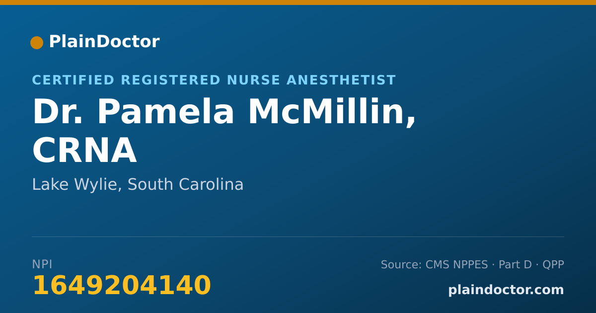 Shareable card for Pamela McMillin, CRNA - Certified Registered Nurse Anesthetist, Lake Wylie, SC