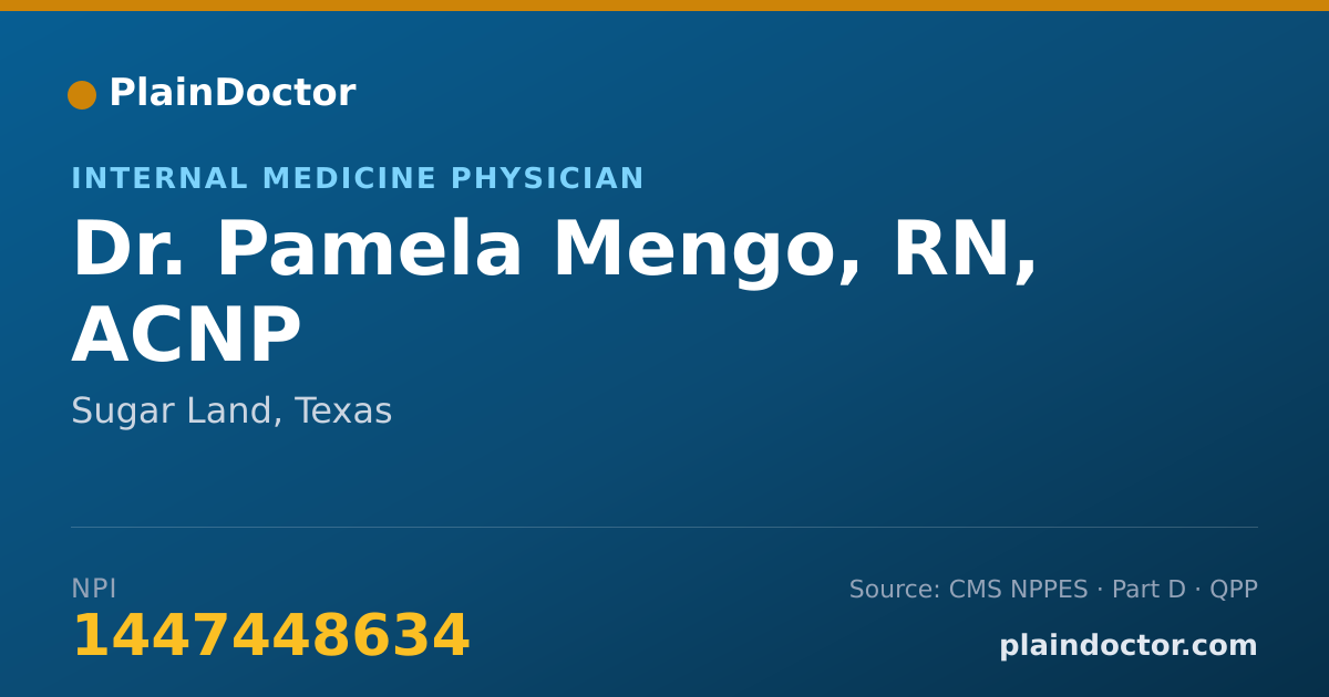 Shareable card for Pamela Mengo, RN, ACNP - Internal Medicine Physician, Sugar Land, TX