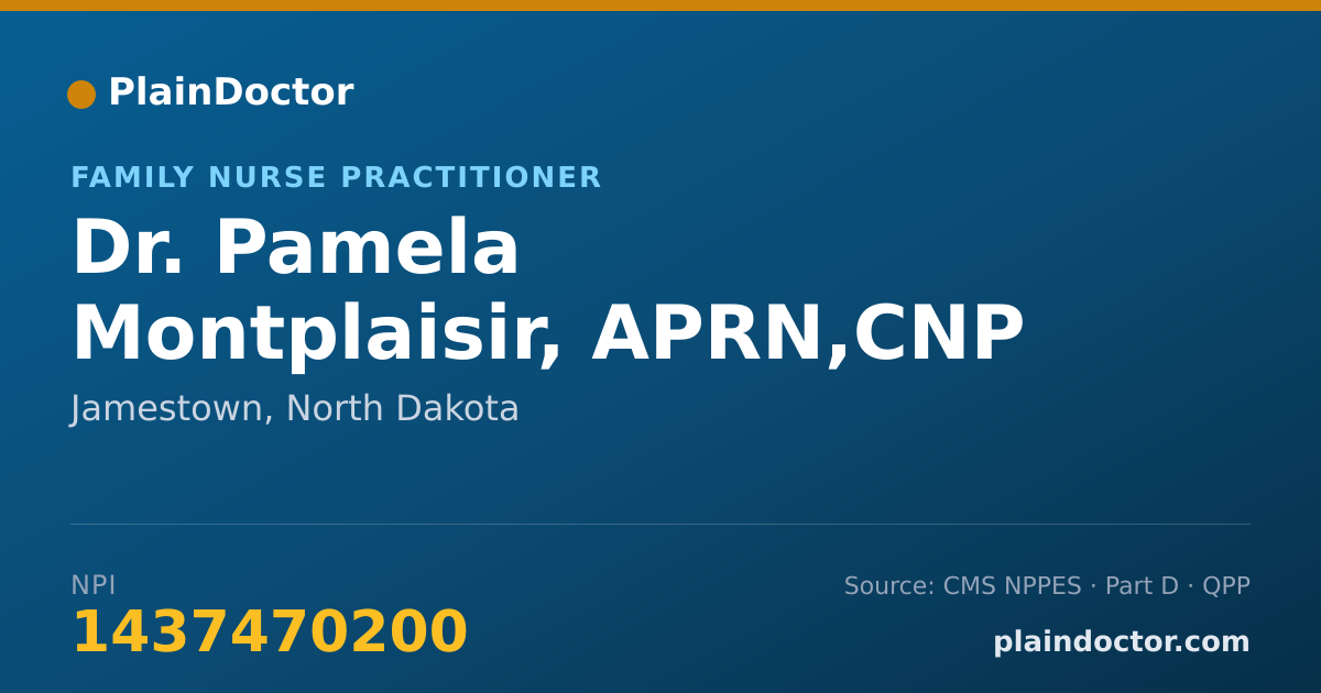 Shareable card for Pamela Montplaisir, APRN,CNP - Family Nurse Practitioner, Jamestown, ND