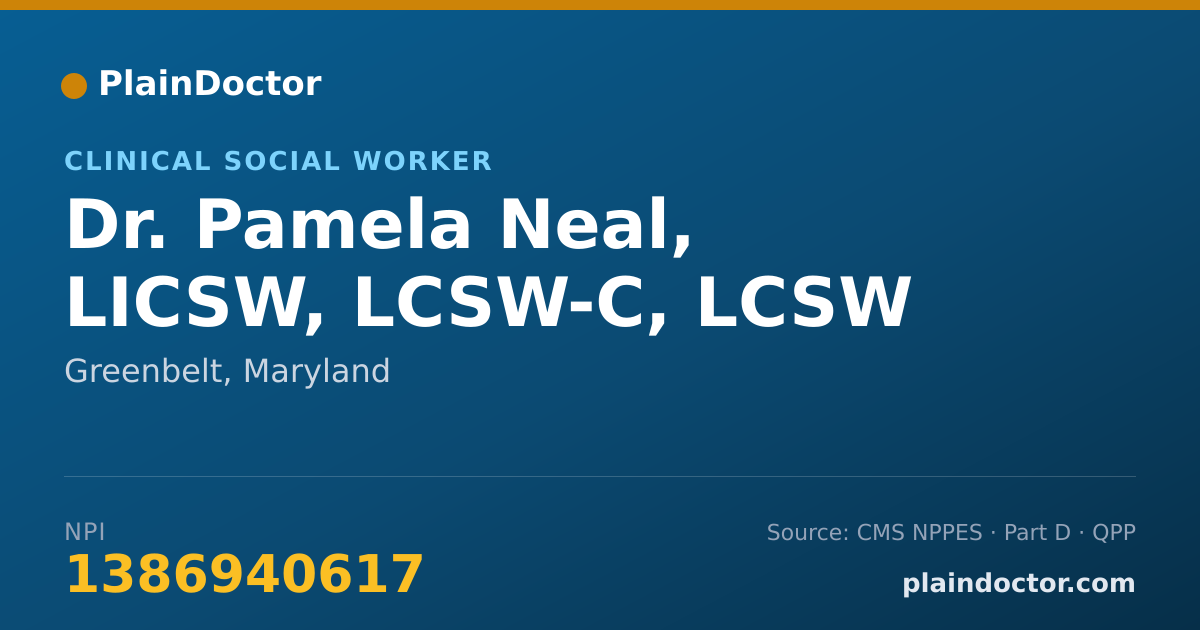 Shareable card for Pamela Neal, LICSW, LCSW-C, LCSW - Clinical Social Worker, Greenbelt, MD