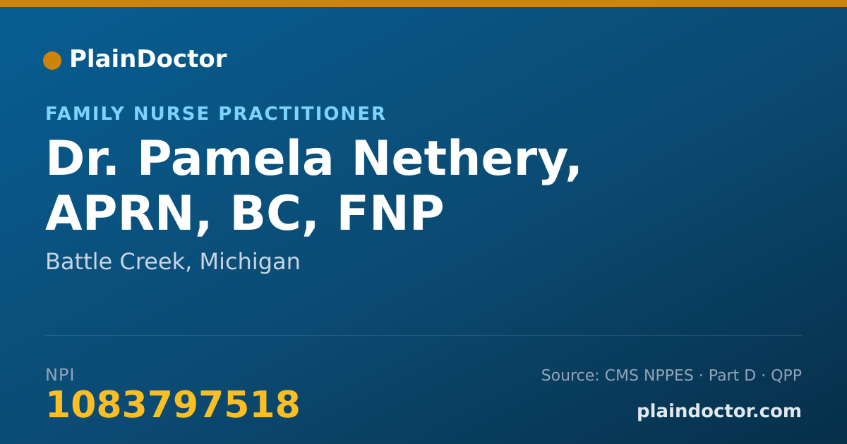 Shareable card for Pamela Nethery, APRN, BC, FNP - Family Nurse Practitioner, Battle Creek, MI