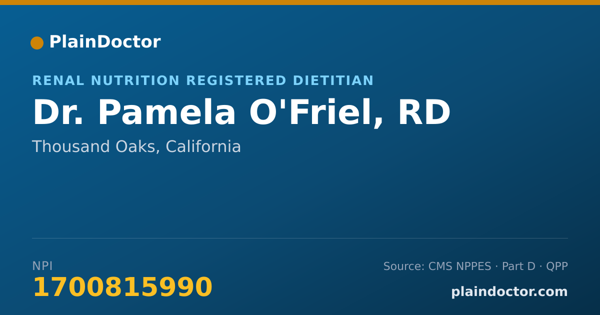 Shareable card for Pamela O'Friel, RD - Renal Nutrition Registered Dietitian, Thousand Oaks, CA