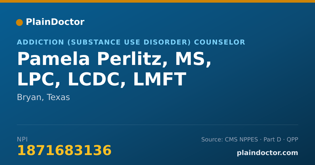Shareable card for Pamela Perlitz, MS, LPC, LCDC, LMFT - Addiction (Substance Use Disorder) Counselor, Bryan, TX