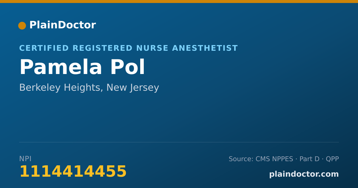 Shareable card for Pamela Pol - Certified Registered Nurse Anesthetist, Berkeley Heights, NJ