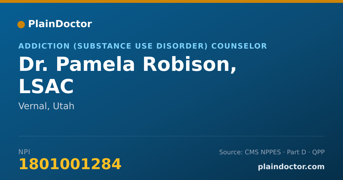 Shareable card for Pamela Robison, LSAC - Addiction (Substance Use Disorder) Counselor, Vernal, UT