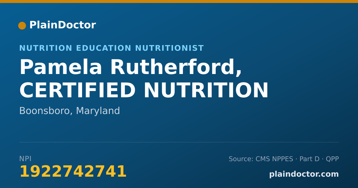 Shareable card for Pamela Rutherford, CERTIFIED NUTRITION - Nutrition Education Nutritionist, Boonsboro, MD