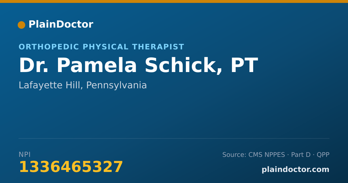 Shareable card for Pamela Schick, PT - Orthopedic Physical Therapist, Lafayette Hill, PA