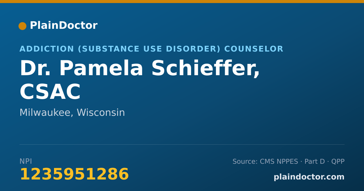 Shareable card for Pamela Schieffer, CSAC - Addiction (Substance Use Disorder) Counselor, Milwaukee, WI