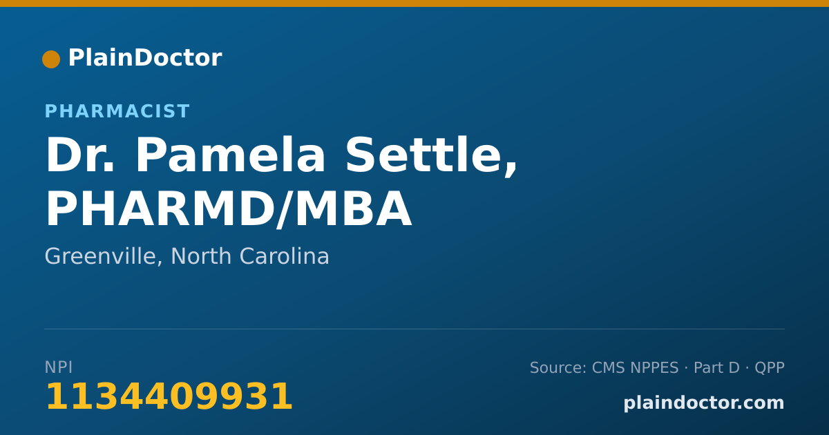 Shareable card for Pamela Settle, PHARMD/MBA - Pharmacist, Greenville, NC