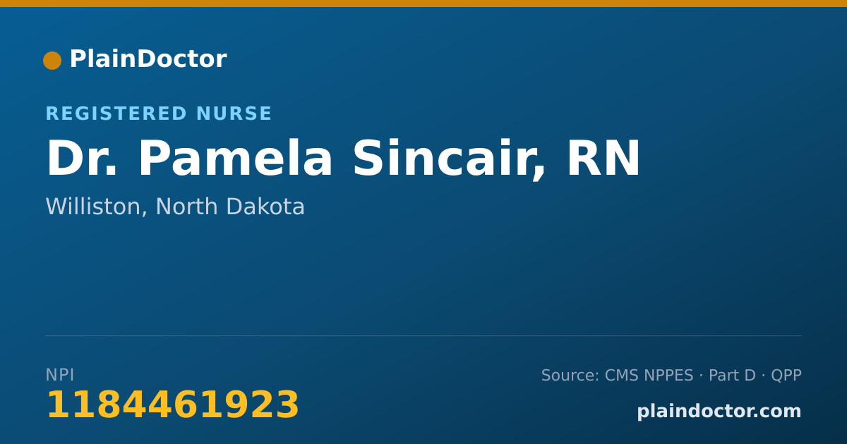 Shareable card for Pamela Sincair, RN - Registered Nurse, Williston, ND