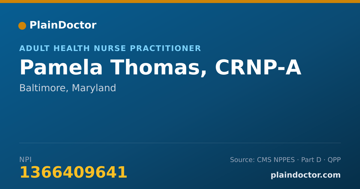 Shareable card for Pamela Thomas, CRNP-A - Adult Health Nurse Practitioner, Baltimore, MD