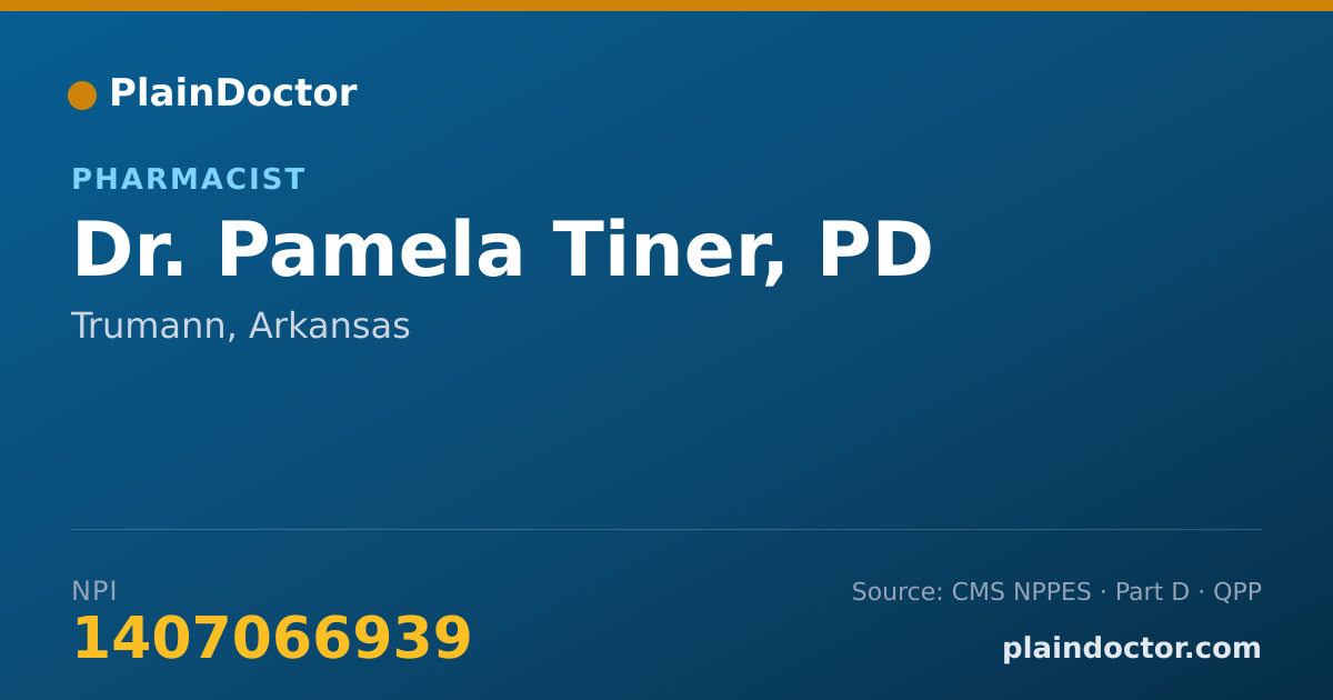 Shareable card for Pamela Tiner, PD - Pharmacist, Trumann, AR
