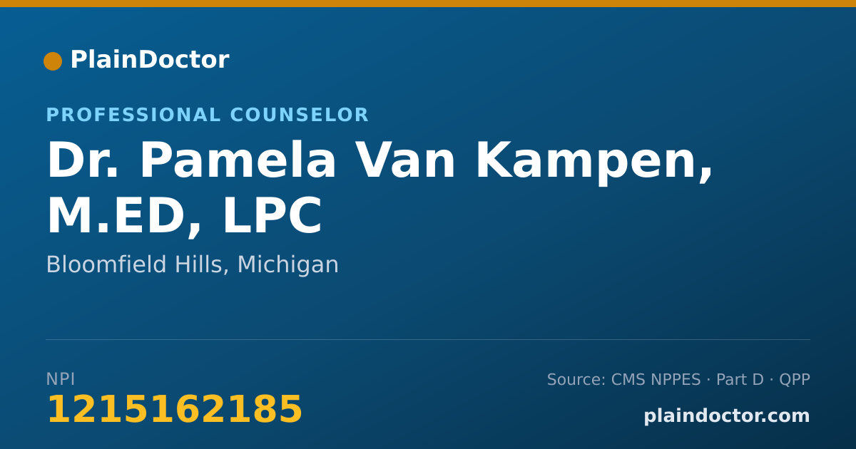 Shareable card for Pamela Van Kampen, M.ED, LPC - Professional Counselor, Bloomfield Hills, MI