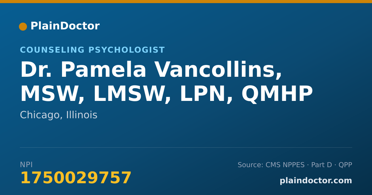 Shareable card for Pamela Vancollins, MSW, LMSW, LPN, QMHP - Counseling Psychologist, Chicago, IL