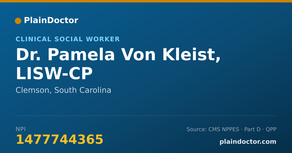 Shareable card for Pamela Von Kleist, LISW-CP - Clinical Social Worker, Clemson, SC