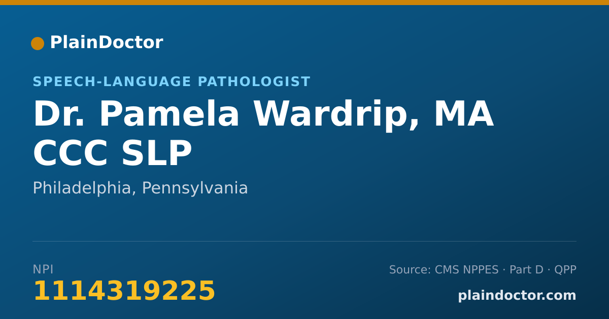 Shareable card for Pamela Wardrip, MA CCC SLP - Speech-Language Pathologist, Philadelphia, PA