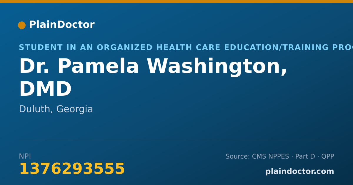 Shareable card for Pamela Washington, DMD - Student in an Organized Health Care Education/Training Program, Duluth, GA