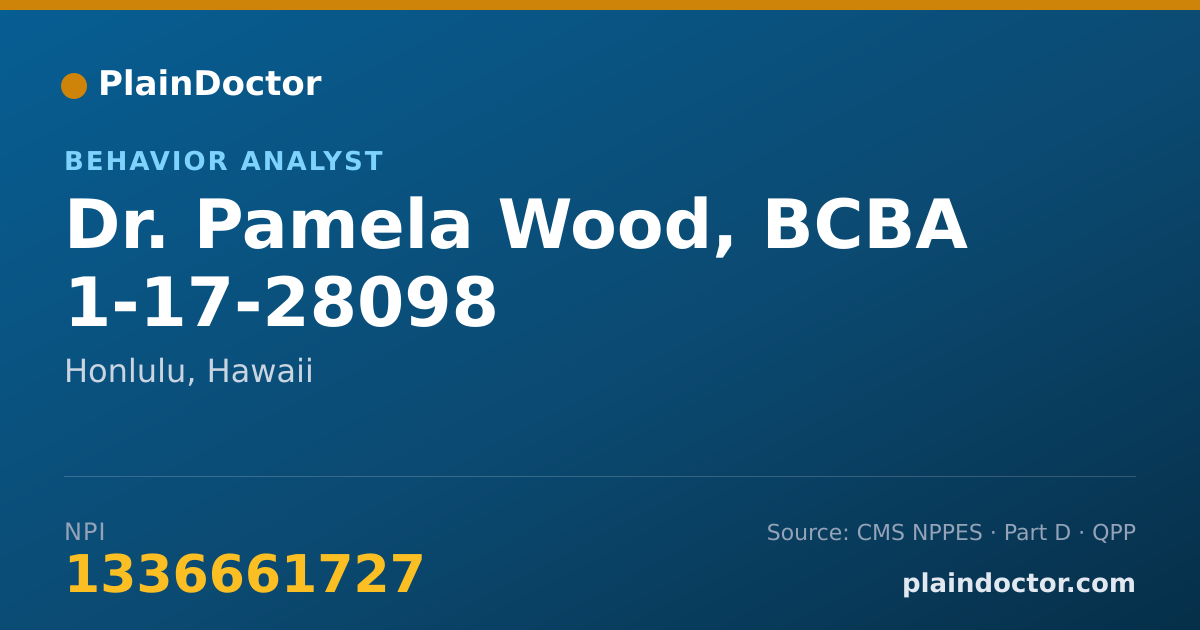 Shareable card for Pamela Wood, BCBA 1-17-28098 - Behavior Analyst, Honlulu, HI