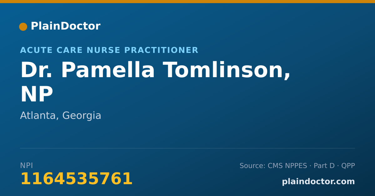 Shareable card for Pamella Tomlinson, NP - Acute Care Nurse Practitioner, Atlanta, GA