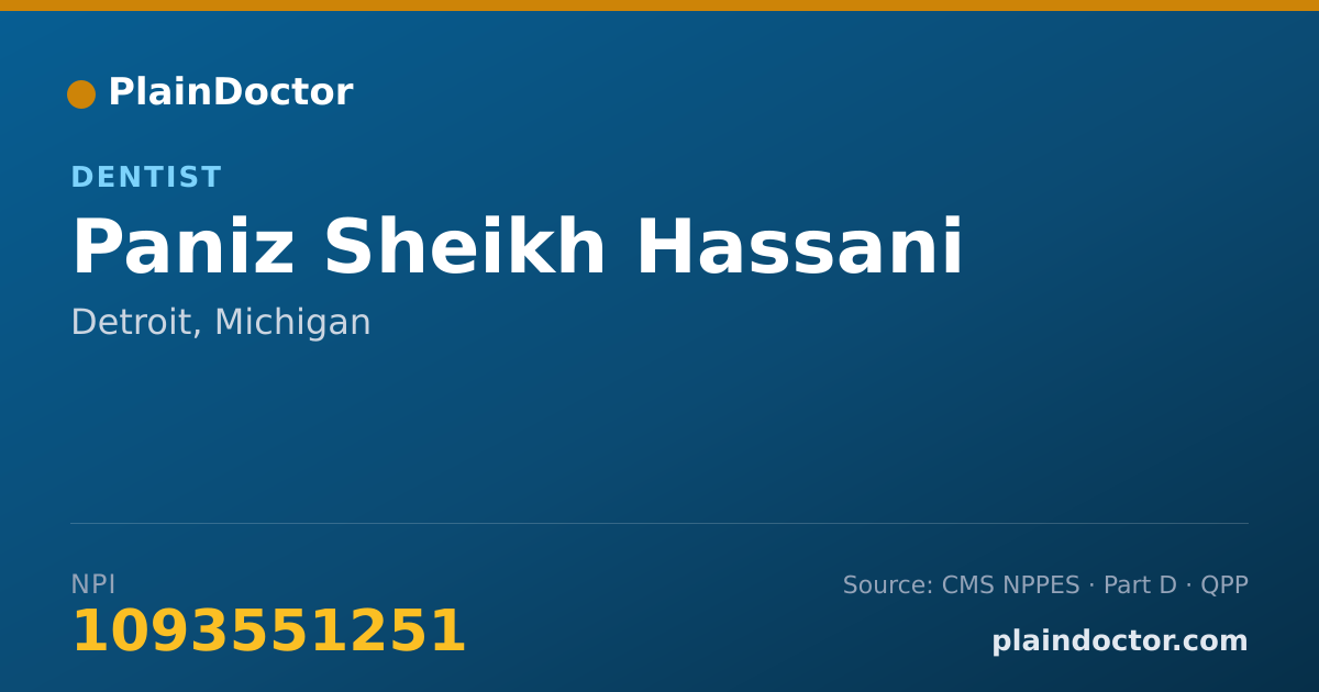 Shareable card for Paniz Sheikh Hassani - Dentist, Detroit, MI