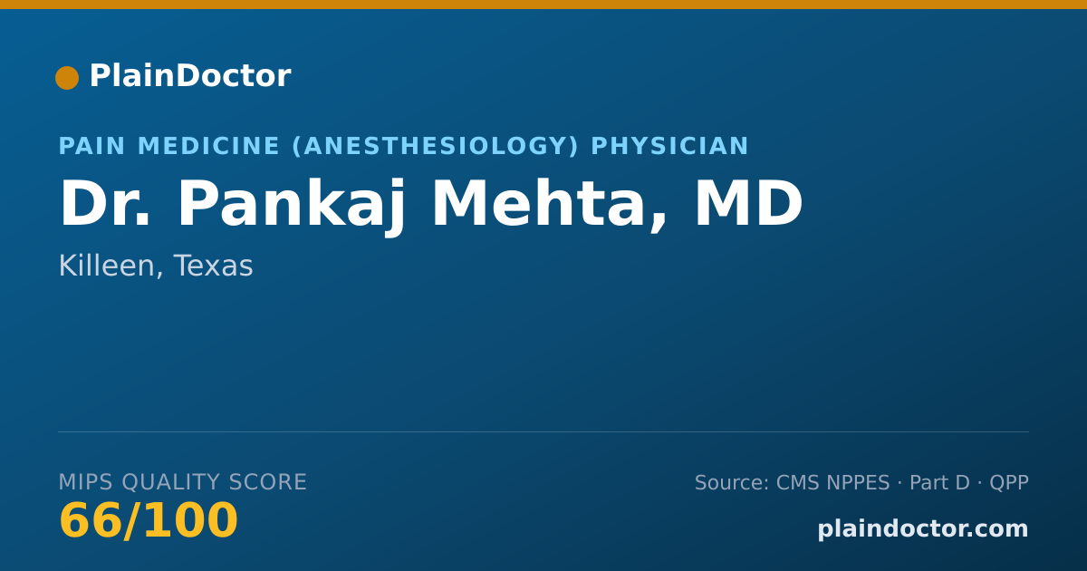Shareable card for Pankaj Mehta, MD - Pain Medicine (Anesthesiology) Physician, Killeen, TX
