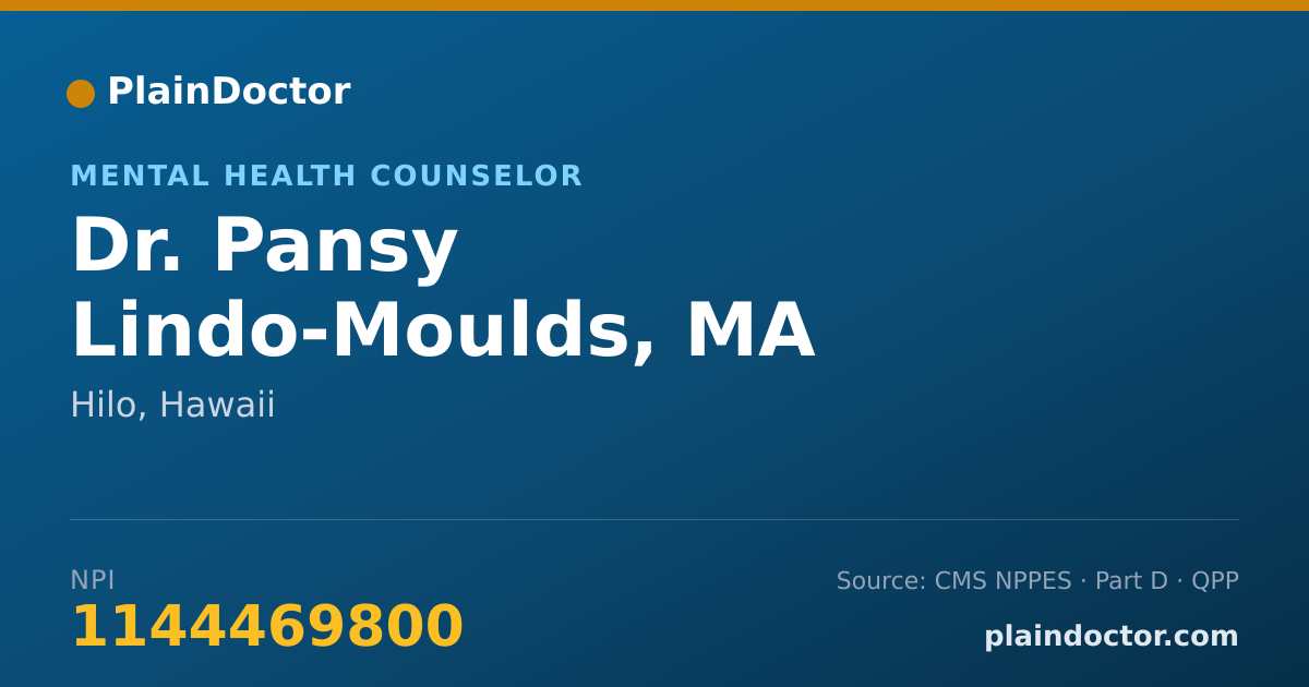 Shareable card for Pansy Lindo-Moulds, MA - Mental Health Counselor, Hilo, HI