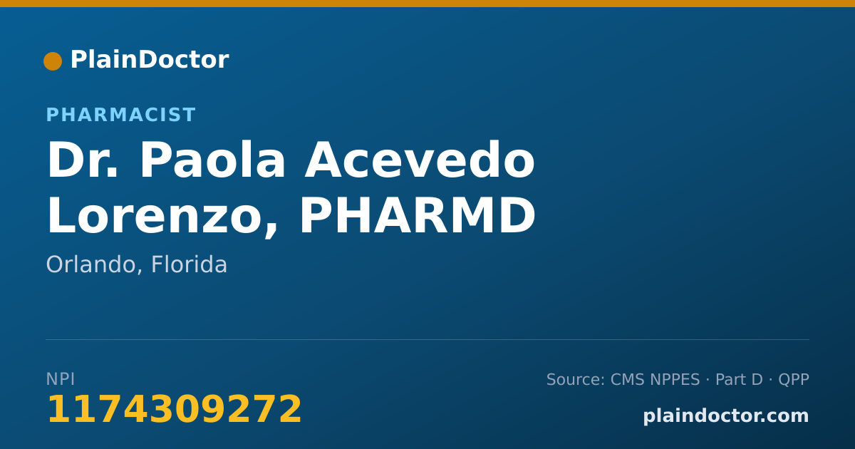 Shareable card for Paola Acevedo Lorenzo, PHARMD - Pharmacist, Orlando, FL
