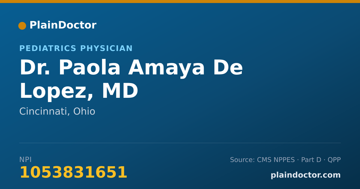 Shareable card for Paola Amaya De Lopez, MD - Pediatrics Physician, Cincinnati, OH